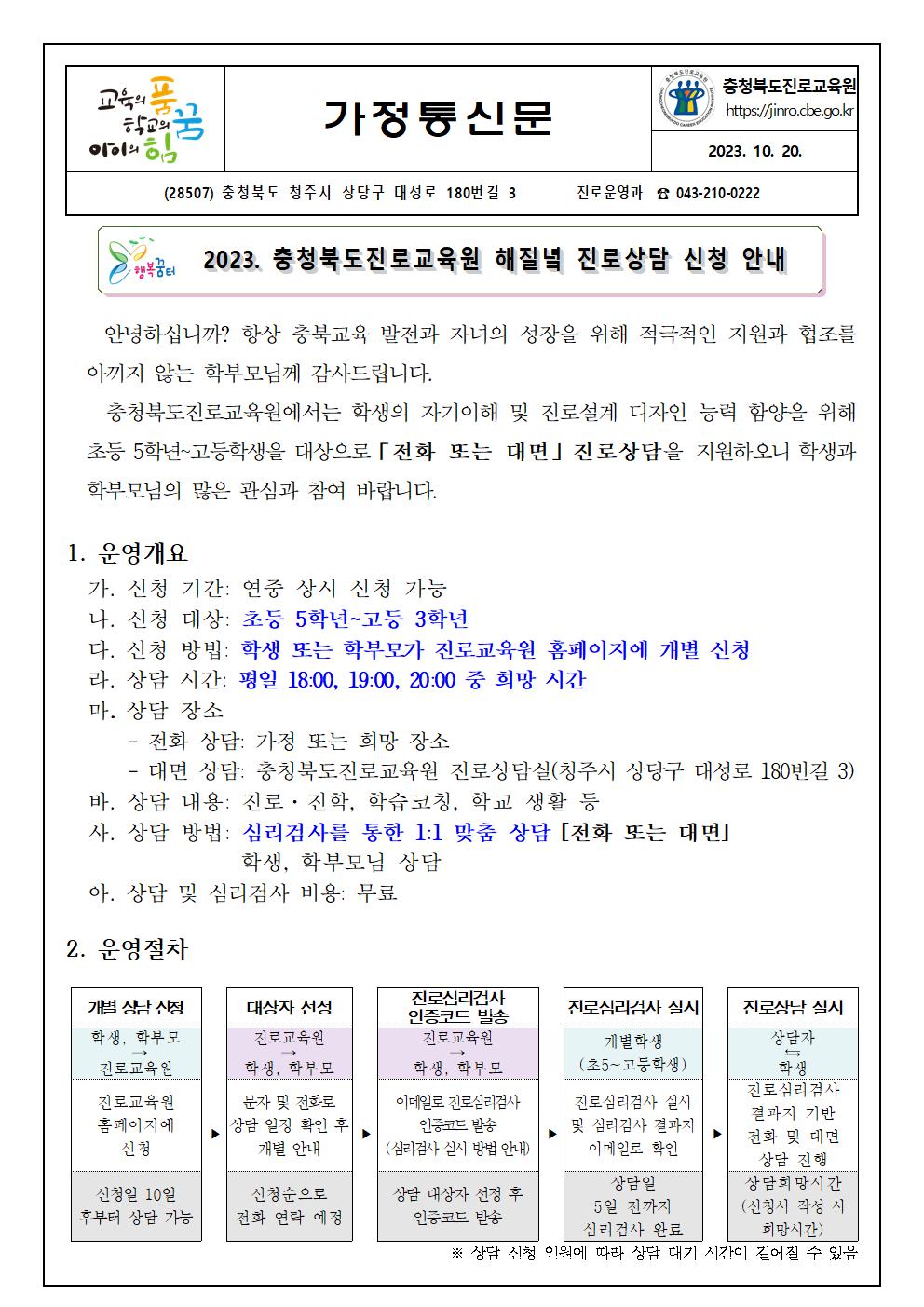 2023. 하반기 해질녘 진로상담 신청 안내 가정통신문001